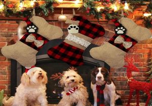Świąteczna dekoracja dekoracji torby pies paw Xmas kratą tkaninę kość pończochy 8607930