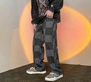 New Men039s Jeans Loose Comfortable Tapered Ankle Length Jeans Retro Jacquard Plaid Denim Pants Male Straightleg Casual Trous2004152