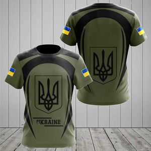 Men's T-Shirts Ukrainian mens T-shirt summer short sleeved Ukrainian national emblem flag 3D printed fashionable round neck zippered shirt mens clothing Q240517