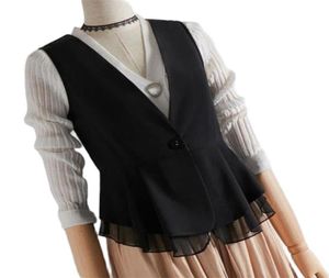 Giubbotti da donna039S 2021 Ruffles Chiffon Whitcoat Femmina con gilet corto Grant Black Sleeveless Bull