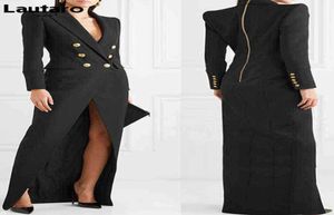 Lautaro Spring Autumn Extra lång svart golvlängd Trenchrock för kvinnor Slim Fit Double Breasted Luxury Elegant Fashion 2022 J222356822