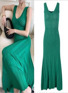 702 2021 Milan Runway Dress Spring Summer Dress Spaghetti Strap Kint Short Sleeve Green Brand Same Style Empire Womens Dress Fashi7939130