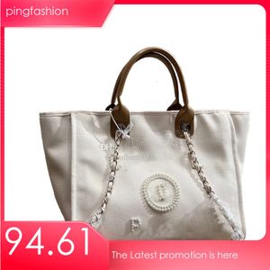 Casual Tote Ping Composite Beach Shopping Shoulder Messenger Bag Handbag Mixed Fibers Large Capacity Fashionable Purse Pearl Embroidery With Handle Bag 38Cm