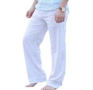Calça casual de verão para homens calças de linho de algodão natural masculino, verde branco, cintura elástica e elástica de calça de praia solta 212039704