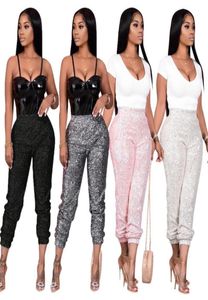 Patchwork de lantejoulas brilhantes Mulheres lápis Pant Women Blackgrey Elastic da Partema High Caistra Festa Sexy Feminina Clube Night Bling Bottom1056805