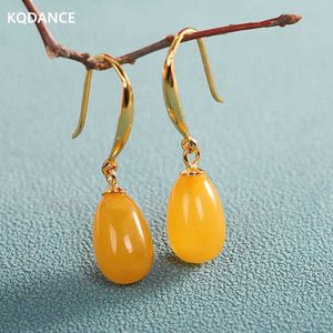 Stud KQDANCE Vintage 925 sterling silver with yellow brown honey beeswax amber gemstone WaterDrop earrings and exquisite womens jewelry Q240517