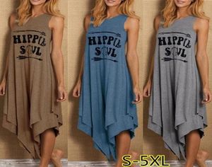 Sukienka swobodna Kobiety Summer Los Hippie Letter Drukuj długi es streetwear nieregularny hem bez rękawów Maxi 2204185881603