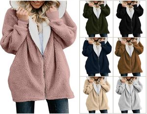 Fashion Long Sleeve Hooded Overcoat Women Faux Fur Coat Winter Warm Jacket Zipper Plus Size 5XL Lady Long Sleeve Hooded Fleece Ted6990767