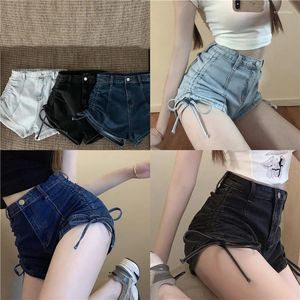 女子ジーンズハイウエストスリムドローコード純粋な官能ショートパンツ女性Y2K夏の脚タイトフィットヒップリフティングデニムパンツ