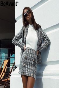 Beavant a due pezzi set da donna in tweed a quadri Adatta Casual Streetwear Blazer Abita di blazer femmina set di blazer da donna di ghiaccio 2019 CJ1912016725813