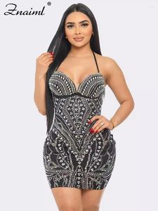 Повседневные платья Znaiml Fashion Othestone Halter Reteveless Street Slim Fit Girls Sexy Night Club День рождения даже мини -короткое платье