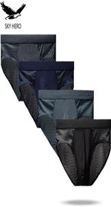 4PcsLot Mesh Underwear Men Briefs Cuecas Sexy Man Panties for Male Underpants Brief Ice Silk Pouch Plus Size L XL XXL XXXL 4XL 202523901