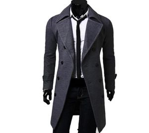 Whole 2017 Casual Winter Mens Slim Stylish Trench Coat Double Breasted Long Jacket Thick Wool Blends Plus Size 4XL Overcoat9096580