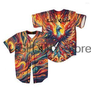 Camisetas masculinas Illenium ácido Trippy Fire rave Baseball Jersey EDM Festivais 2024 Mangas curtas Mulheres Menas de moda Tops de moda
