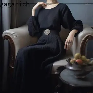Повседневные платья Gagarich Vintage Black вязаная платья с длинными рукавами Элегантные западные женщины Осень Зимние пальто.