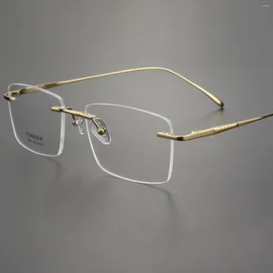 Solglasögonramar Eleccion Titanium Rimless Glasses Frame Men Ultralight Optical Recept Gereglasses 2024 Myopia Square Frameless