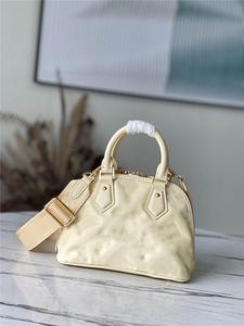 Designer Luxury Almas BB M59793 Banana Yellow Tote Crossbody Shoulder Bag quiltad och broderad slät kalvläder 7A Kvalitet