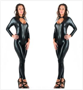 5XL Plus Size Sexy Novelty Women Black Faux Leather Latex Catsuit Zipper Front Jumpsuit Fancy Dress Fetish Erotic body suit PU1950912