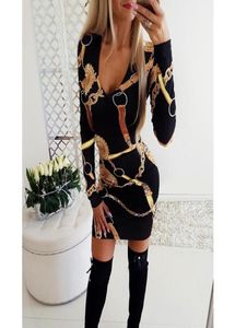 Sexig Deep Vneck Palace Print Bodycon Dress Women Long Sleeve Elegant Party Dress Office Lady Casual Work Mini Dress4063681