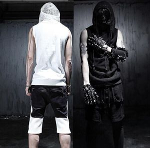 Whole 2016 New Arrivial Korean Cool Summer Gothic tank tops sleeveless men With hooded Black White Slim fit Rock punk clothes2301262