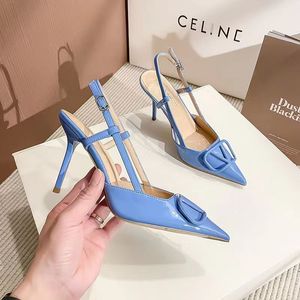 French pointy stiletto heels women 2024 spring new explosive V-button temperament high-grade feeling not tired foot sandals