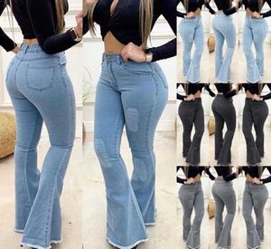 Kobiety dżinsowe dżinsy pod wysokim talią Solid Slim Flare Pants Panie Chudy Pełna długość Jean Plus S3XL4370152