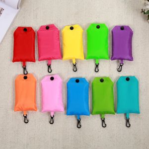 Shopping Bag Solid Color Ecofriendly Folding Reusable Portable Shoulder Handbag Polyester for Travel Grocery 240516