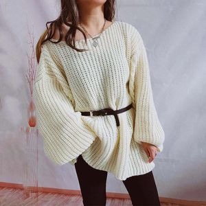 Lässige Kleider gestrickte Pulloverkleid für Frauen Pullover Crew Hals Langarm