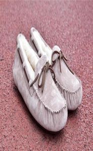 مصمم moccasin الصوف السيدات الشتاء أحذية الثلج الدافئة أحذية القوس القصيرة الكلاسيكية البازلاء