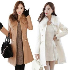 Xuxi الخريف الشتاء المرقور Women Woolen Long Wool Coat Slim Dames Jacket Fur Twile Cashmere Coat Jacket Female Overcoat LJ201123609836