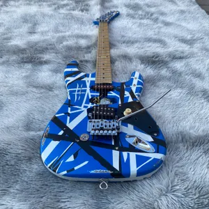 I Stock Edward Eddie Van Halen Heavy Relic Blue Franken Electric Guitar Black White Stripes, St Shape Maple Neck, Floyd Rose Tremolo Locking Nut 5150