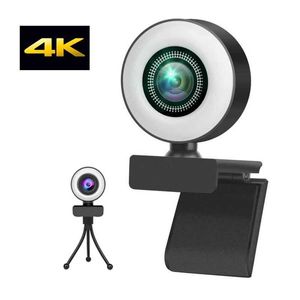 Webbkameror Full HD 4K Network Camera 2K Network Camera med autofokus med fyllningsljus och mikrofon som är lämplig för PC -bärbar dator 1080p nätverkskamera för onlineinlärning och M