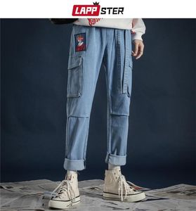 Lappster Korean Fashoins Streetwear Jeans Hosen 2020 Bänder Harajuku Baggy Jeans hochwertige Paar Taschen Denim Blue Hosen CX26733188