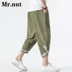 Calça masculina vestuário folgado de verão harajuku harém unissex casual linho de perna larga calça algodão calça de moda