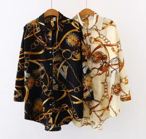 2022 Designer de moda Slim Shirt for Women 3D Black Gold Floral Print Designer de luxo Mulheres vestidos de manga longa Casual4174194