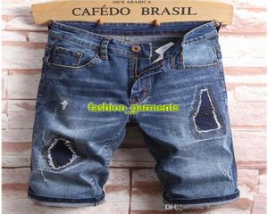 Мужские брюки высококачественные брюки с голубыми отверстиями мужчины растягивают тонкие джинсовые шорты стилиста мода личность джинсы2708454