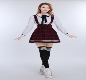 Koreanska skoluniformflickor JK Cosplay Suit for Women Japanese School Uniform Japones Cotton White Shirt Plaid Rems kjol6985920