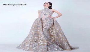 WeddingDressMall Long High Neck Glitter السعودية العربية فساتين سهرة مع تنورة قابلة للفصل Avondjurken مخصص Made5971006