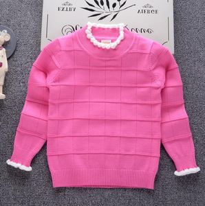 Dziewczyny Sweater Silny kolor Baby Pullover Plaid Ubrania dla dzieci 2018 Zima Zima Nowe dzieci Princess Sweters School Ubranie 9521925