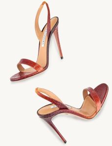 مصمم الأزياء العلامات التجارية Aquazzuras Womens Sandals Maker Heels Sandal Heels Bind Party Wedding Dress Shoes Heel Back Strap Leathe244974