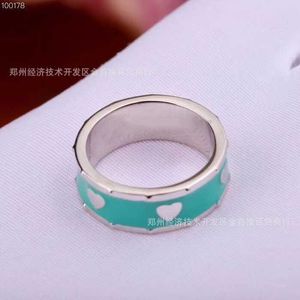 Designer Brand Dropping Glue Heart shaped Closed Ring Green Enamel Love Couple Silver