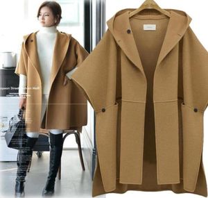 Plus Size New Autumn Winter Women039s Wool Blends Overcoat Cloak Poncho Coat Hooded Loose Tops Outwear Cape Coats 3 Colors C3236054531