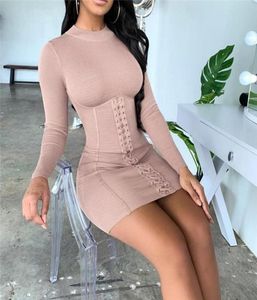 Autumn Women Dresses Winter Sexy Long Sleeve Grey Solid Casual Mini Bodycon Knitted Dress For Women Female 2011105723526