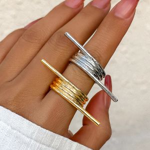 Unique Irregular Spring Geometric Open Rings Women Trend Punk Gold Color Adjustable Finger Ring Wedding Bridal Accessories