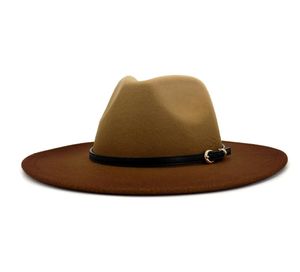 2021 Autumn Winter Fashion Spray Painted Jazz Woollen Hat com fivela de cinto Homens Men Big Wide Brim panamá gradiente Fedora Hat6503699