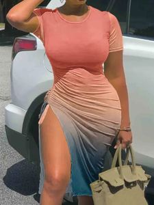 Sukienka BodyCon LW Plus Size Wysoko rozdzielni letni gradient sznurka Ruched 2023 Sukienki modowe