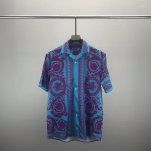 Herrklänningsskjortor Fashionabla 3D-tryckta korta ärmarna Män T-shirt med sommarlApel singel Breasted Blue Shirt Beach Vacation Versatile