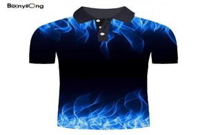 Men039s Polos 2021 Koszulka Men Business Casual Męski krótki rękaw niebieski płomień 3D Tops Homme odzież 4833201