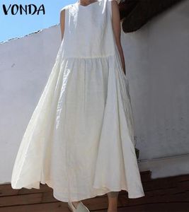 Beach White Dress Women Vintage Cotton Sexy Sleeveless Party Maxi Long Dress 2020 Summer Casual Loose Sundress Plus Size3248101