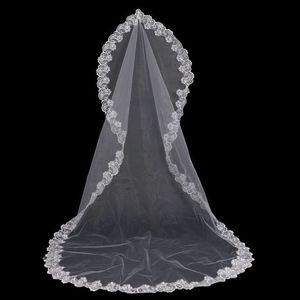 2015 Hot Selling Bridal Wedding Veils One Layer 3m White Ivory Bridal Veils with Lace Appliques Tulle Wedding Veil 240x